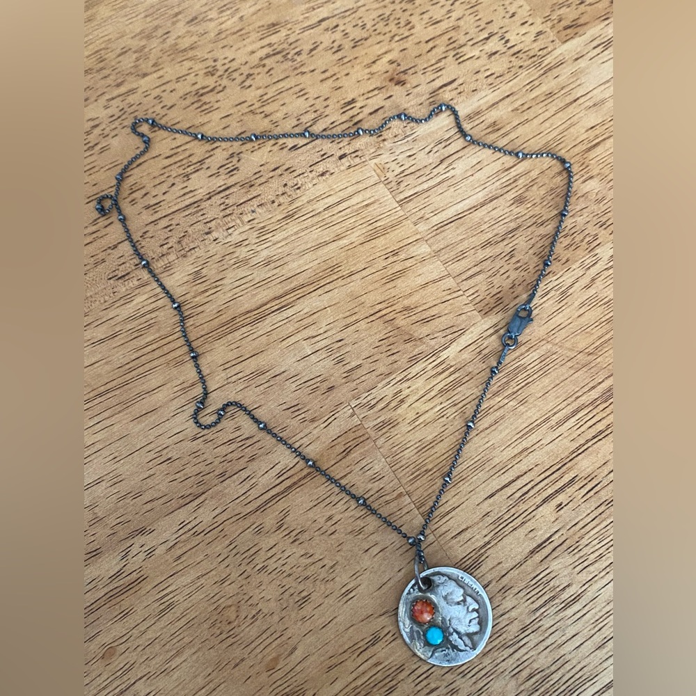 Buffalo Nickel necklace turquoise and spiny oyster stones
